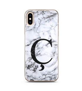 Iphone Xs Beyaz Mermer Harf Tasarımlı Telefon Kılıfı Ç-Harfi 