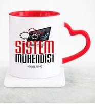 BK Gift Kişiye Özel Mesleki Sistem Mühendisi Kırmızı Kalpli Kupa Bardak  2