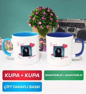 İkili Sevgiliye Sevgililer Günü Hediyesi 7 Kupa Bardak Mavi Lacivert