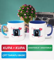 İkili Sevgiliye Sevgililer Günü Hediyesi 7 Kupa Bardak Mavi Lacivert