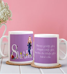 BK Gift Kişiye Özel 8 Mart Kadınlar Günü Karikatürlü Kupa Bardak 12