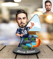 Kişiye Özel Balıkçı Karikatürlü Ahşap Biblo Bay-4