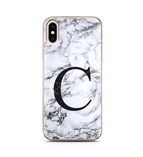 Iphone Xs Beyaz Mermer Harf Tasarımlı Telefon Kılıfı C-Harfi 