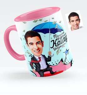 BK Gift Kişiye Özel Bay Borsacı Karikatürlü Pembe Kupa Bardak  1