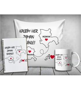 Kişiye Özel Sevgili Şehir Yastık & Kupa & Defter