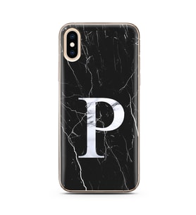 Iphone Xs Siyah Mermer Harf Tasarımlı Telefon Kılıfı P-Harfi 