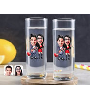 BK Gift Kişiye Özel Renkli Baskılı Sevgililer Karikatürlü İkili Vodka Bardağı-1 (Beyaz)