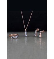 Gümüş Elmas Kesim Zirkon Taşlı Tria Model Tasarım Abiye Günlük Set (Rose)
