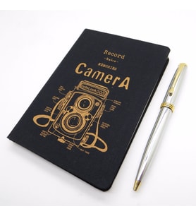 Scrikss Notelook Tekstil Camera Defter + İsme Özel Gold Krom Kalem İsme Özel Hediye