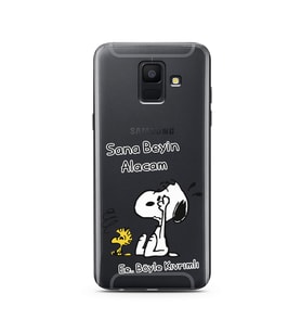 Snoopy Tasarımlı Süper Şeffaf Silikon Telefon Kılıfı Samsung A6 (2018)