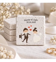 Kişiye Özel Doğal Taş Nikah Şekeri Magnet 5x5 30 Adet