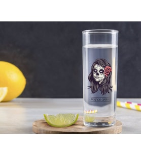 BK Gift Kişiye Özel Renkli Baskılı Kadın Kurukafa Tasarımlı Vodka Bardağı-1 (Beyaz)