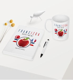 BK Gift Kişiye Özel Fransızca Öğretmeni Temalı Beyaz Defter Kalem Kupa Seti - 3