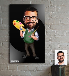 BK Gift Kişiye Özel Bay Ressam Karikatür Ahşap Tablo