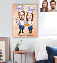 Kişiye Özel Aşçı Sevgili Karikatürlü Ahşap Tablo 30x47 Model-1