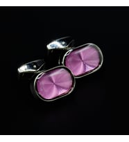 Verozi Kol Düğmesi - Oval Pembe Taşlı Füme Gövde - KDOPG (Bakır)