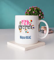 Fizik Öğretmeni Tasarımlı Kişiye Özel Hediye Fizik Öğretmeni Kupa Bardak ve Taş Bardak Altlığı Seti