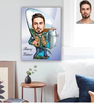Kişiye Özel Balıkçı Karikatürlü Ahşap Tablo 30x47 Bay-1