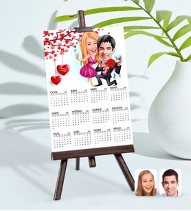 BK Gift Kişiye Özel 15x21 cm Fotoğraf Kartlı Sevgililer Karikatürlü Şövaleli 2024 Takvim -9 (Beyaz)