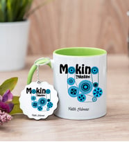 Makine Teknikeri Yeşil Kupa Bardak Ve Anahtarlık Set