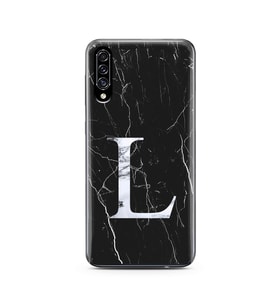 Samsung A30s Siyah Mermer Harf Tasarımlı Telefon Kılıfı L-Harfi 