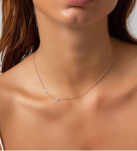 Papatya Silver Gümüş Kişiye Özel Asimetrik 2 Harf Kolye (Rose)