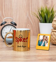 Spiker Gold Kupa Bardak ve Sarı Mini Fotoğraf Çerçevesi