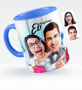 BK Gift Kişiye Özel Evleniyoruz Karikatürlü Mavi Kupa Bardak  9