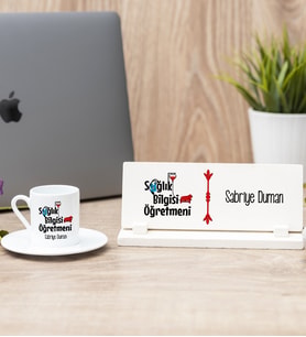 Sağlık Bilgisi Öğretmeni Türk Kahvesi Fincanı Ve Masa İsimliği Hediye Seti