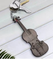 BK Gift Kişiye Özel İsimli Keman Violin Enstrüman Ahşap Anahtarlık-3 (Beyaz)