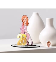 BK Gift Kişiye Özel Kadın Doğum Günü Karikatürlü Ahşap Biblo Model-10 (Beyaz)