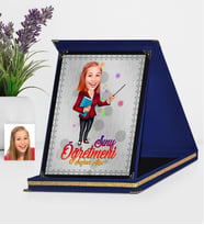 BK Gift Kişiye Özel Bayan Öğretmen Karikatürlü Lacivert Plaket  3