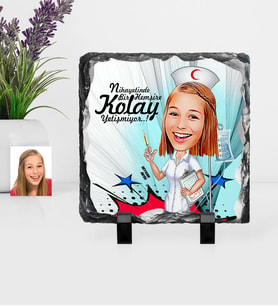 BK Gift Kişiye Özel Hemşire Karikatürlü Dekoratif Doğal Taş  2