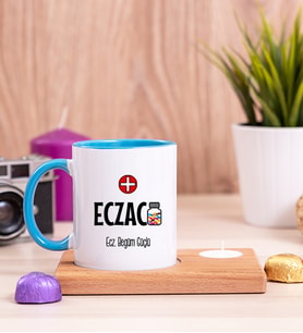 Eczacı Ahşap Altlıklı Mumlu Mavi Kupa Bardak