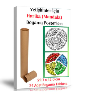 Yetişkinler İçin Harika Mandala Boyama Posterleri 24 Adet (30 cm x42 cm)