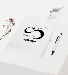 BK Gift Kişiye Özel Atatürk Temalı Beyaz Defter Kalem Hediye Seti - 5
