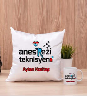 Anestezi Teknisyeni Kare Yastık ve Beyaz Kupa Bardak