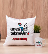 Anestezi Teknisyeni Kare Yastık ve Beyaz Kupa Bardak