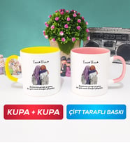 İkili Arkadaşa Hediye Yan Yana Kupa Bardak Sarı Pembe