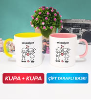 İkili Kişiye Özel Sevgililer Günü Hediyesi Kupa Bardak Sarı Pembe
