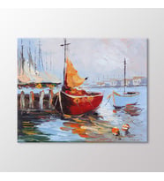Arty Tablo Sahilde Yelkenliler Tablo (Karışık)