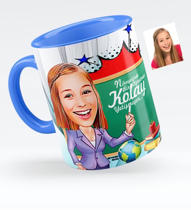 BK Gift Kişiye Özel Bayan Öğretmen Karikatürlü Mavi Kupa Bardak  1