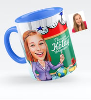 BK Gift Kişiye Özel Bayan Öğretmen Karikatürlü Mavi Kupa Bardak  1
