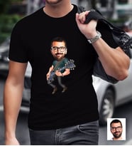 BK Gift Kişiye Özel Bay Gitarist Karikatürlü Siyah T-Shirt