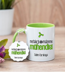 Metalurji Ve Malzeme Mühendisi Yeşil Kupa Bardak Ve Anahtarlık Set