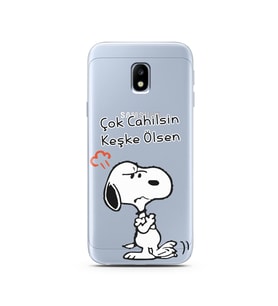 Snoopy Tasarımlı Süper Şeffaf Silikon Telefon Kılıfı Samsung J3 Pro
