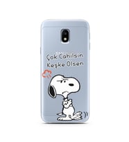 Snoopy Tasarımlı Süper Şeffaf Silikon Telefon Kılıfı Samsung J3 Pro