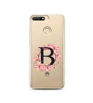 Pembe Çiçekli Harf Tasarım Süper Şeffaf Silikon Telefon Kılıfı Huawei Y6 Prime 2