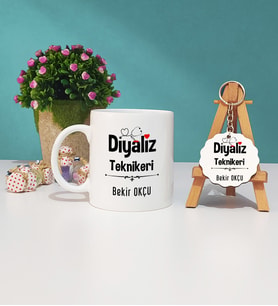 Diyaliz Teknikeri Tasarımlı Kişiye Özel Hediye Diyaliz Teknikeri Kupa Bardak ve Ahşap Anahtarlık Seti