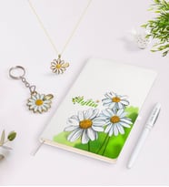 BK Gift Kişiye Özel İsimli Defter Kalem Gold Papatya Kolye ve Anahtarlık Seti-7 (Model 1)